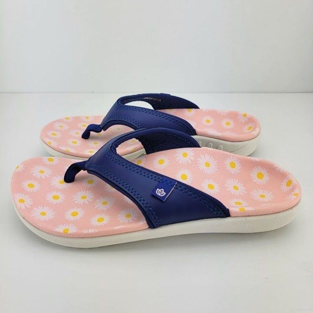 Spenco Kids Size 5 Pink Blue Floral Lightweight Thong Flip Flops